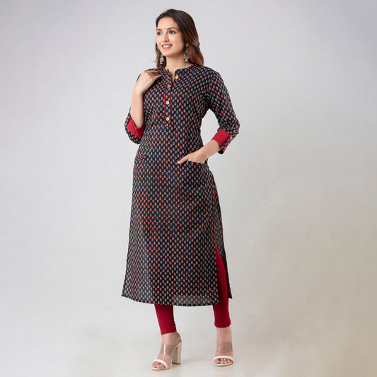 Black Color Straight Kurta (CK206BLK) Black - Preyans.com