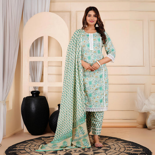 Green Color Straight Kurta Pant With Dupatta Set (CK222GRN) Green - Preyans.com