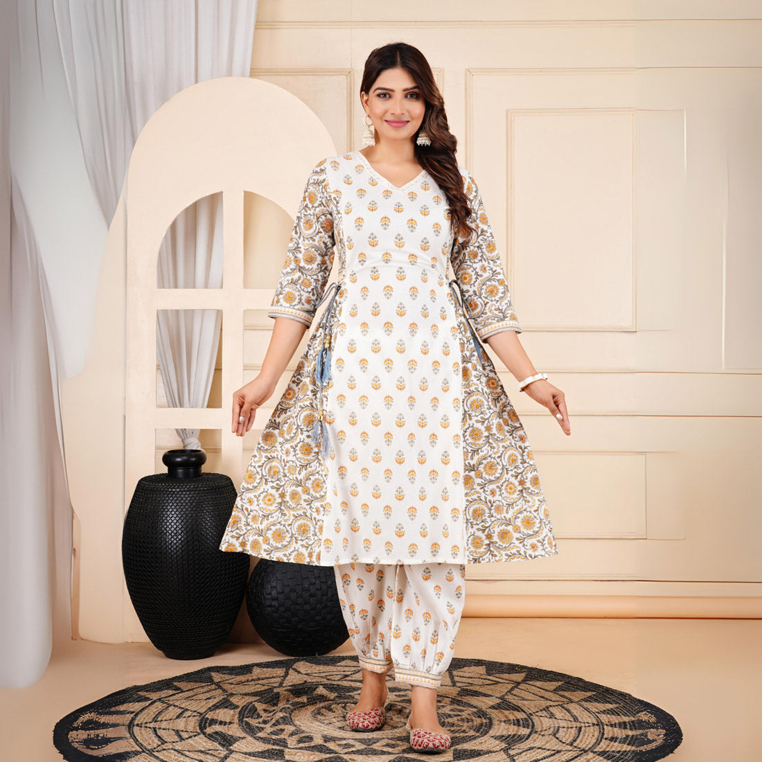 White Color Afgani Kurta Pant Set With Dupatta (CK223WHT) - Preyans.com