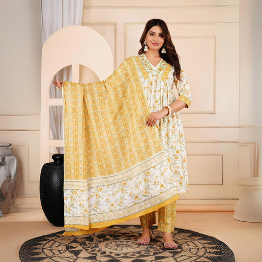 Yellow Color Alia Cut Kurta Pant With Dupatta Set (CK224YLW) - Preyans.com