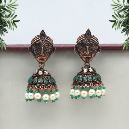 Green Color Copper Earrings (CPE101GRN) - preyans.com