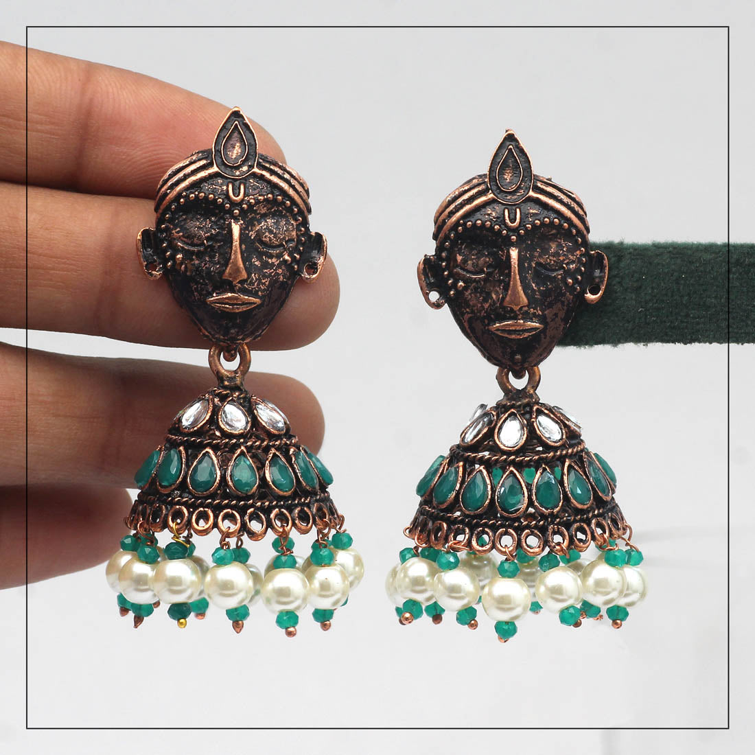 Green Color Copper Earrings (CPE101GRN) - preyans.com