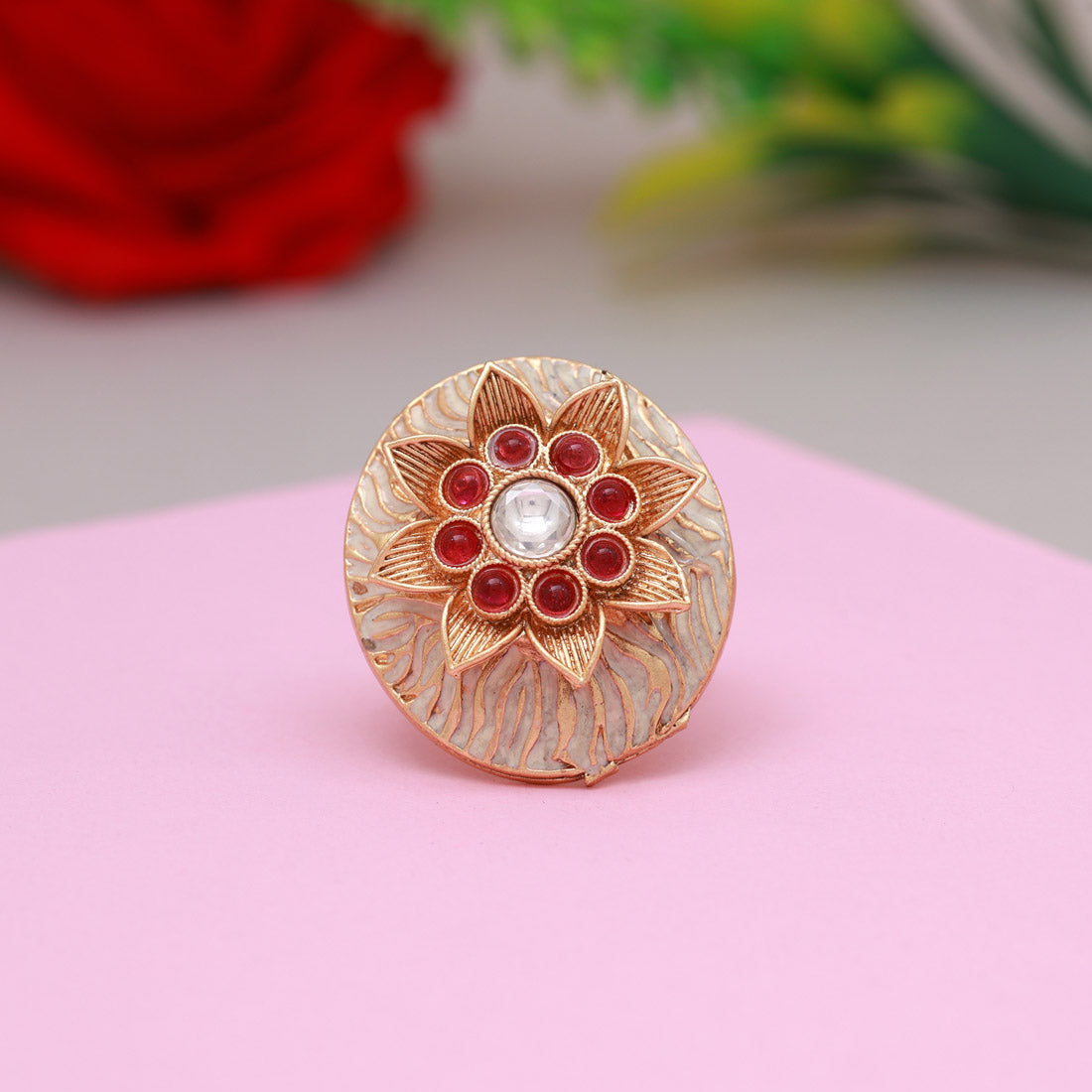 Rani & White Color Copper Finger Ring (CPR181RNIWHT) - preyans.com