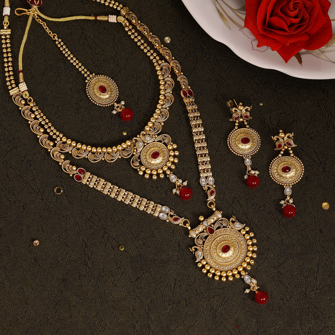 Maroon Color Premium Copper Necklace Set (CPRN204MRN) - preyans.com