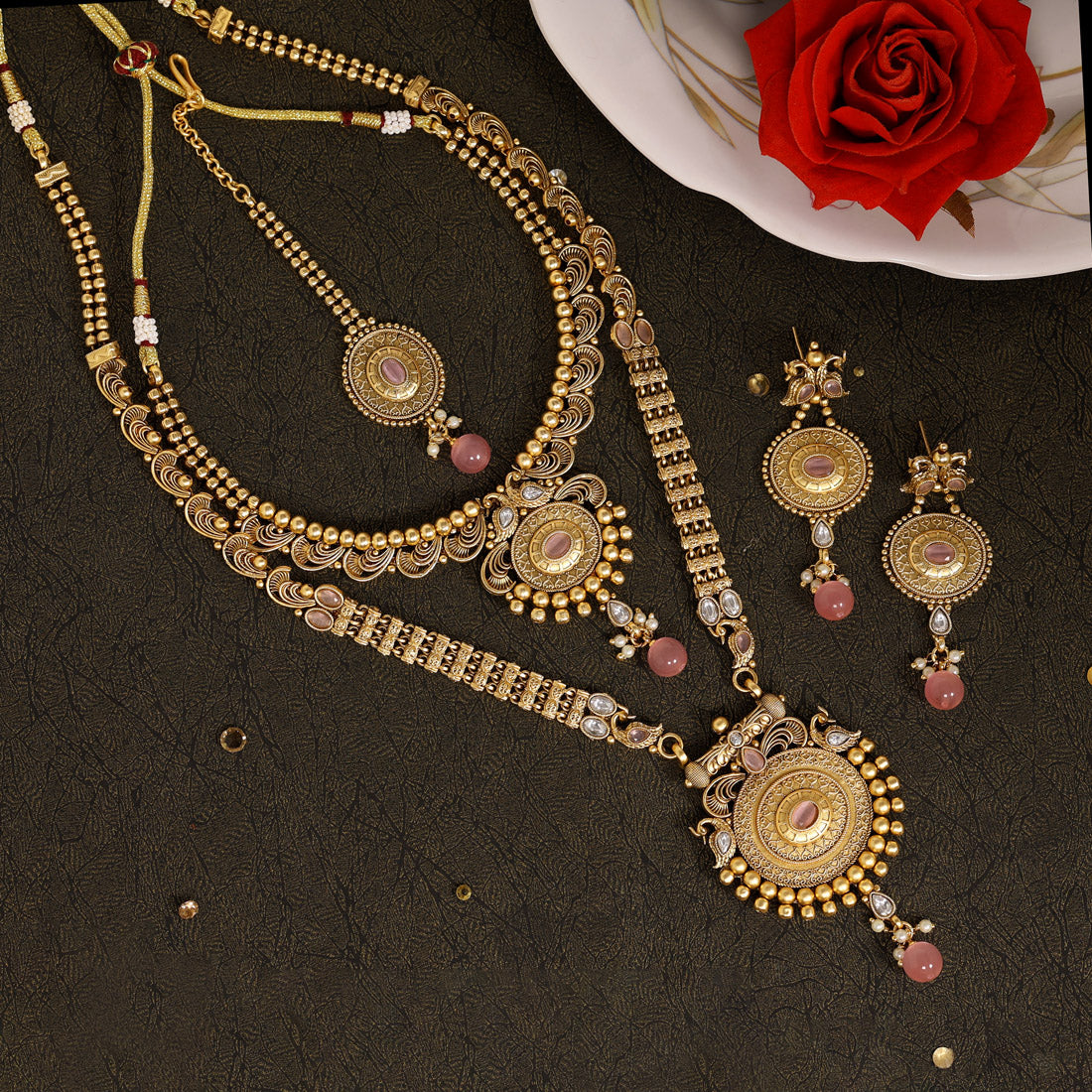 Pink Color Premium Copper Necklace Set (CPRN204PNK) - preyans.com