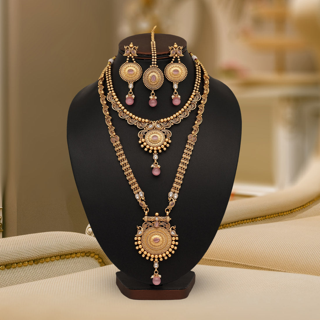 Pink Color Premium Copper Necklace Set (CPRN204PNK) - preyans.com