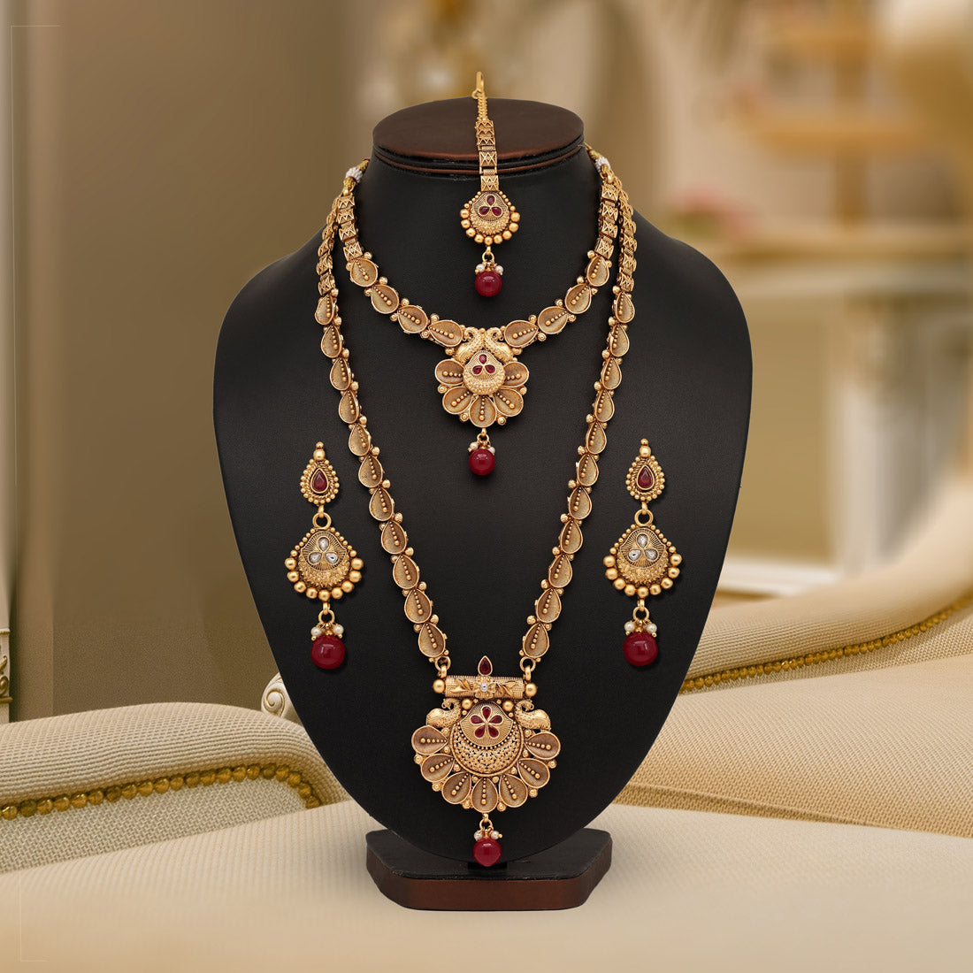 Maroon Color Premium Copper Necklace Set (CPRN205MRN) - preyans.com