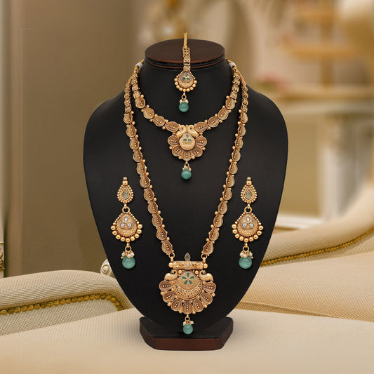 Pista Green Color Premium Copper Necklace Set (CPRN205PGRN) - preyans.com