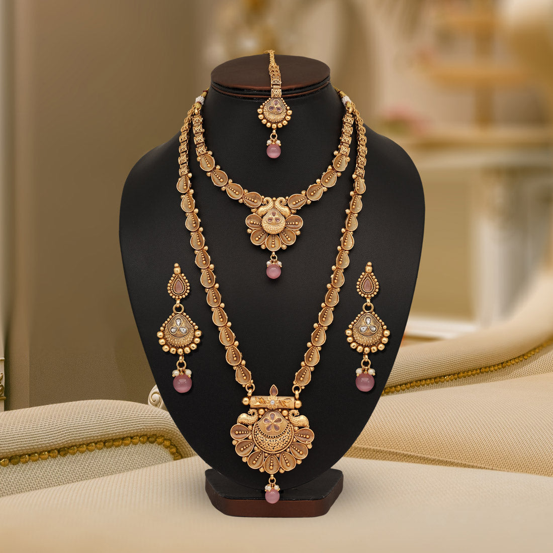 Pink Color Premium Copper Necklace Set (CPRN205PNK) - preyans.com