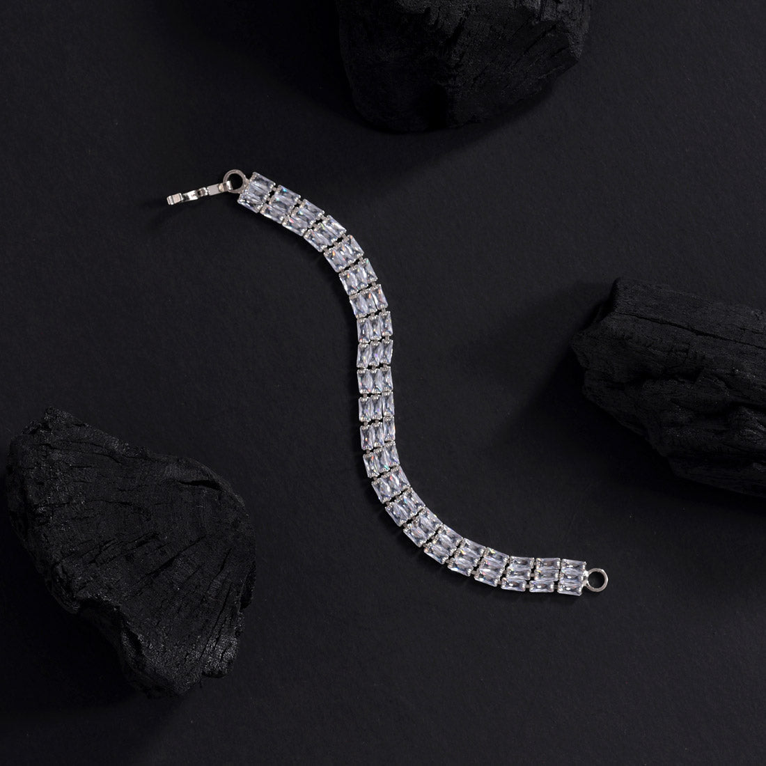 White Color Rhinestone Bracelet (CRTB227WHT) - preyans.com