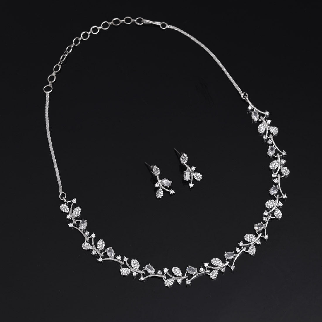 Silver Color American Diamond Necklace Set (CZN1000SLV) - preyans.com