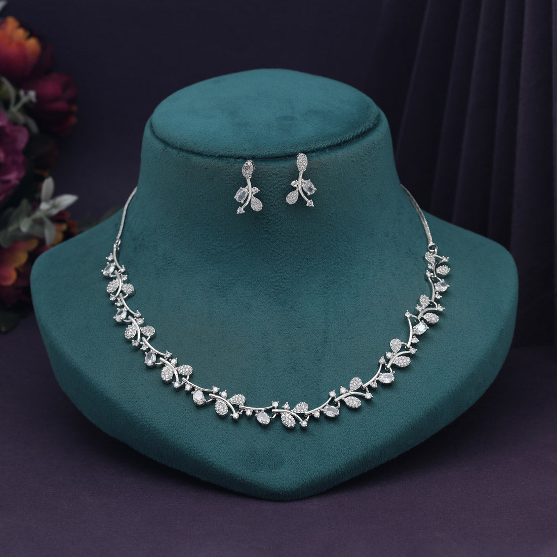 Silver Color American Diamond Necklace Set (CZN1000SLV) - preyans.com