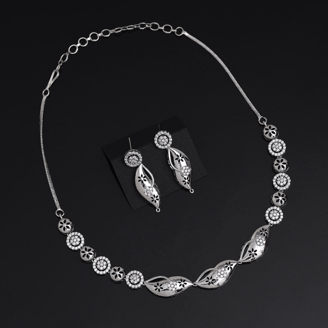 Silver Color American Diamond Necklace Set (CZN1001SLV) - preyans.com