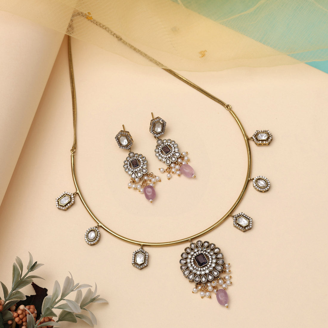 Light Purple Color American Diamond Necklace Set (CZN1008LPRP) - preyans.com