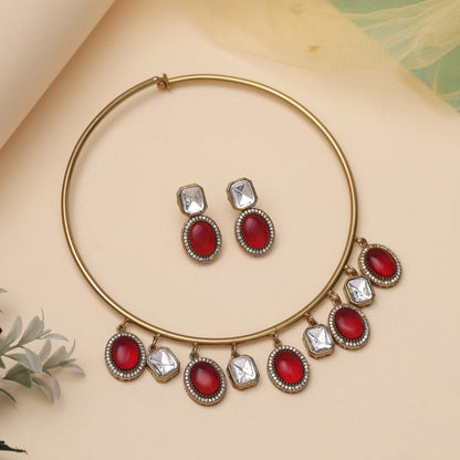 Red Color American Diamond Necklace Set (CZN1009RED) - preyans.com