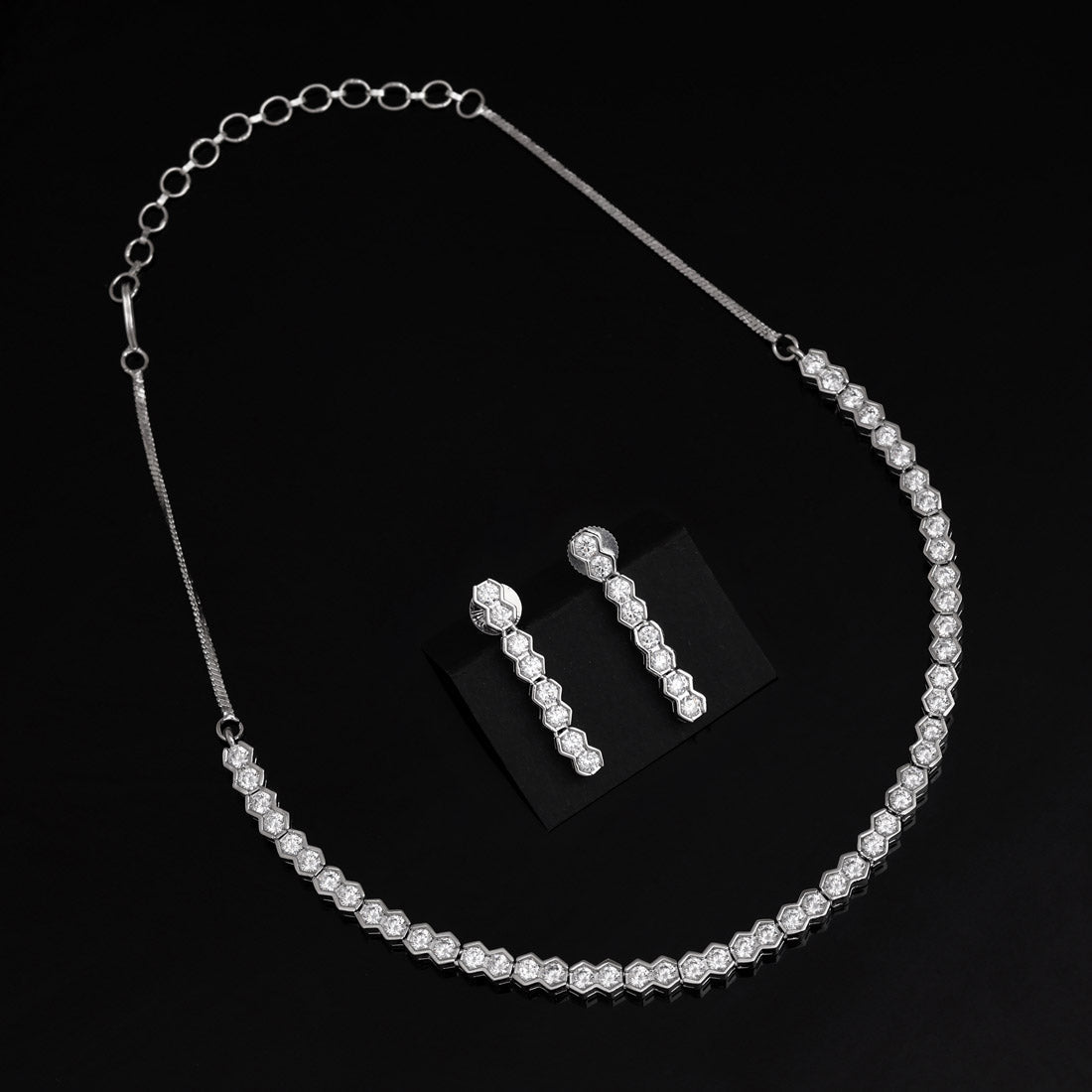 Silver Color American Diamond Necklace Set (CZN1011SLV) - preyans.com