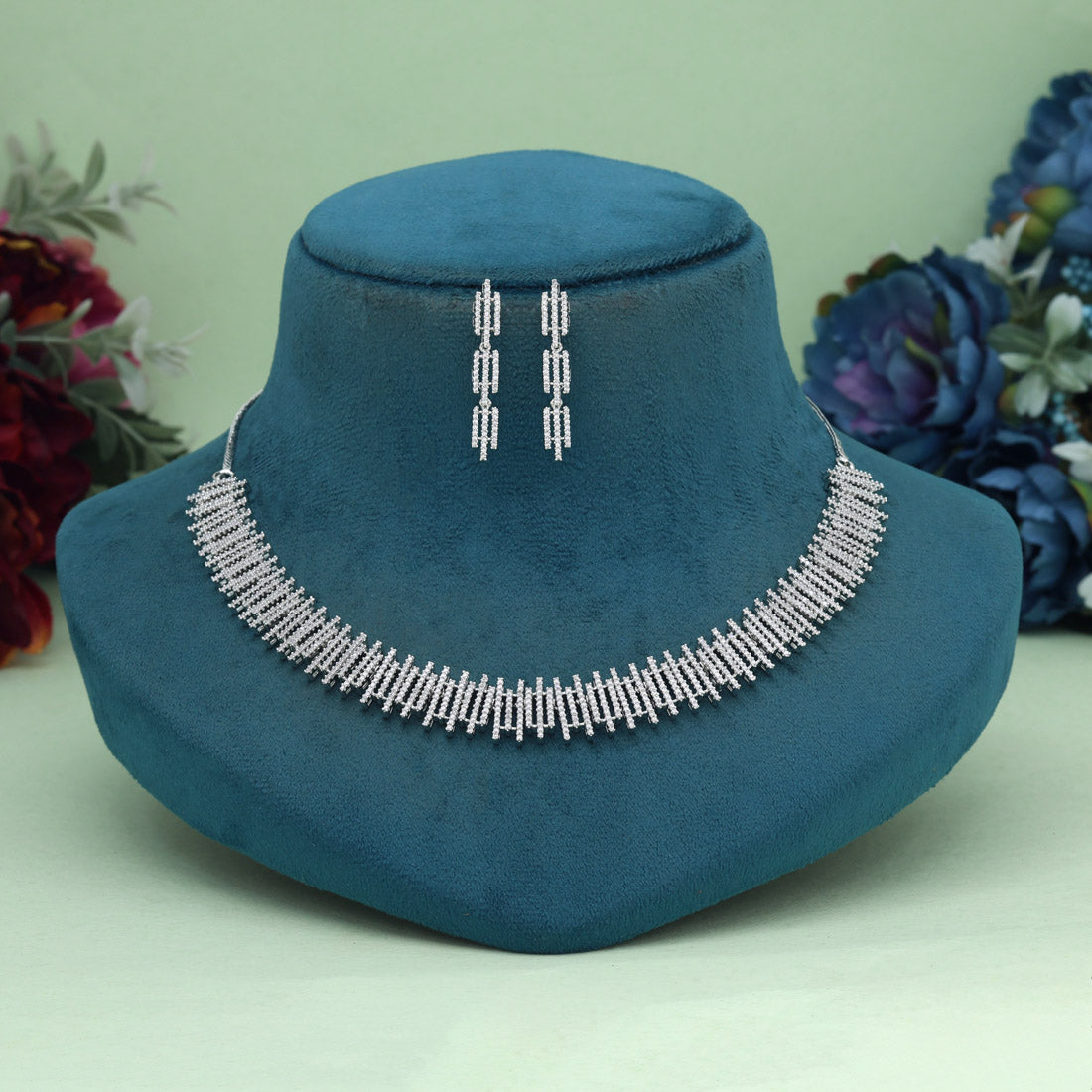 Silver Color American Diamond Necklace Set (CZN1012SLV) - preyans.com