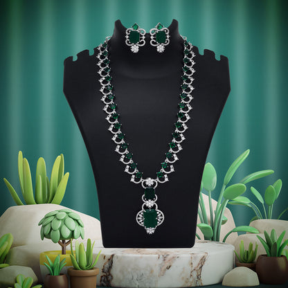 Green Color American Diamond Necklace Set (CZN1014GRN) - preyans.com