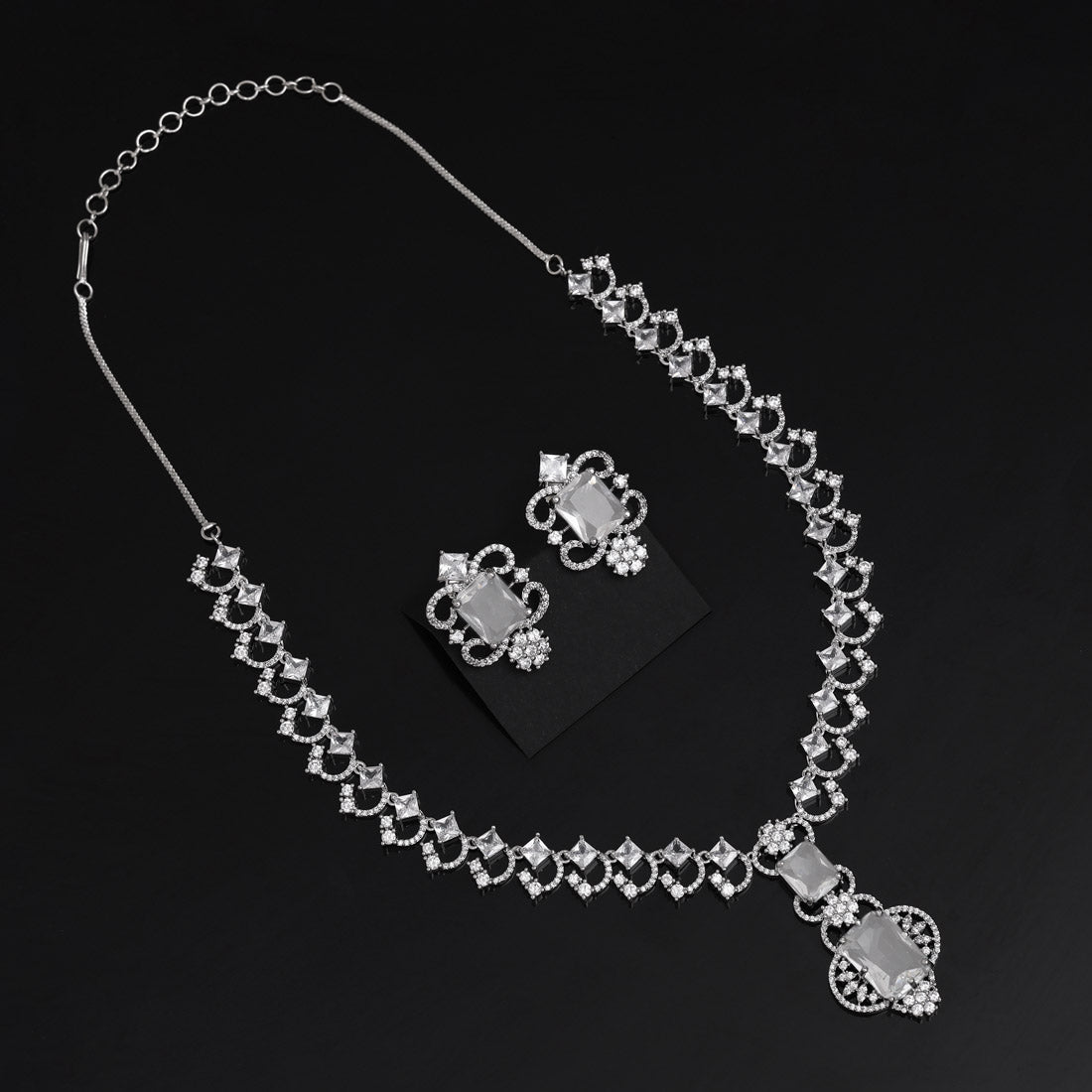 Silver Color American Diamond Necklace Set (CZN1014SLV) - preyans.com