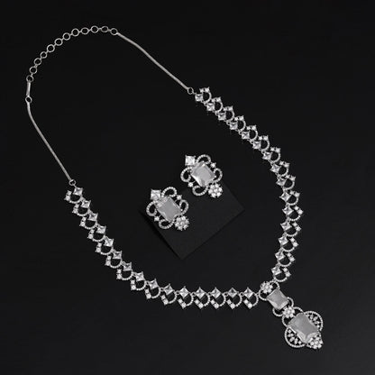 Silver Color American Diamond Necklace Set (CZN1014SLV) - preyans.com