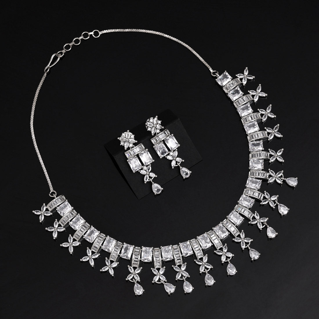 Silver Color American Diamond Necklace Set (CZN1016SLV) - preyans.com