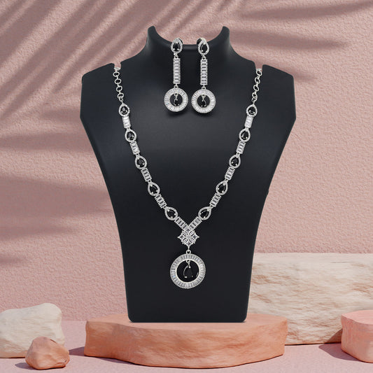 Black Color American Diamond Necklace Set (CZN1017BLK) - Preyans.com