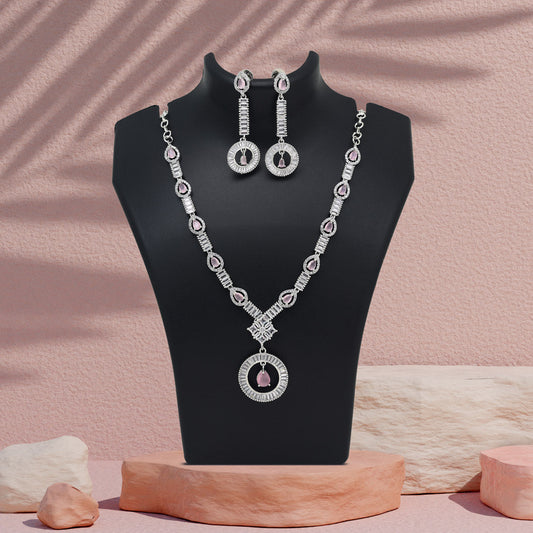 Pink Color American Diamond Necklace Set (CZN1017PNK) - Preyans.com