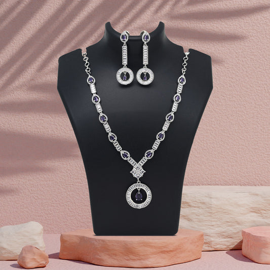 Purple Color American Diamond Necklace Set (CZN1017PRP) - Preyans.com