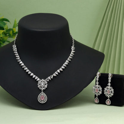 Pink Color American Diamond Necklace Set (CZN1018PNK) - Preyans.com