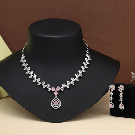 Pink Color American Diamond Necklace Set (CZN1019PNK) - Preyans.com