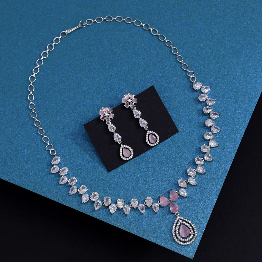 Pink Color American Diamond Necklace Set (CZN1019PNK) - Preyans.com