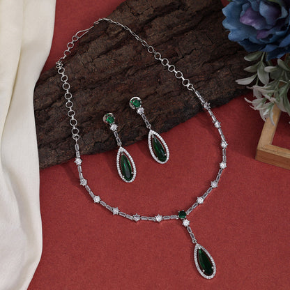 Green Color American Diamond Necklace Set (CZN1020GRN) - Preyans.com