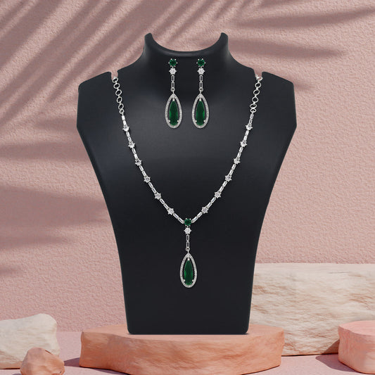 Green Color American Diamond Necklace Set (CZN1020GRN) - Preyans.com