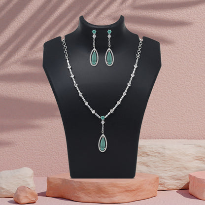 Pista Green Color American Diamond Necklace Set (CZN1020PGRN) - Preyans.com