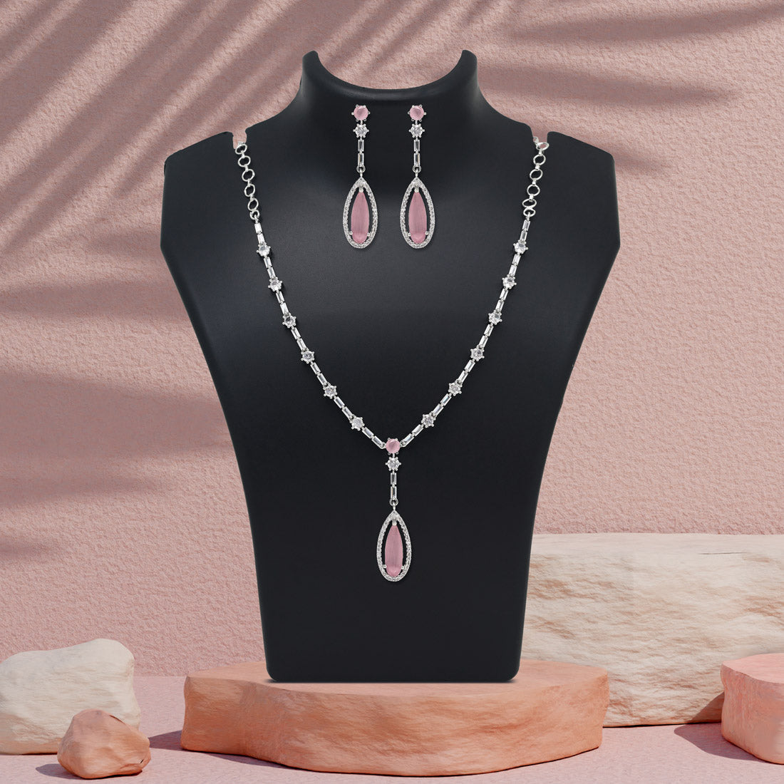 Pink Color American Diamond Necklace Set (CZN1020PNK) - Preyans.com