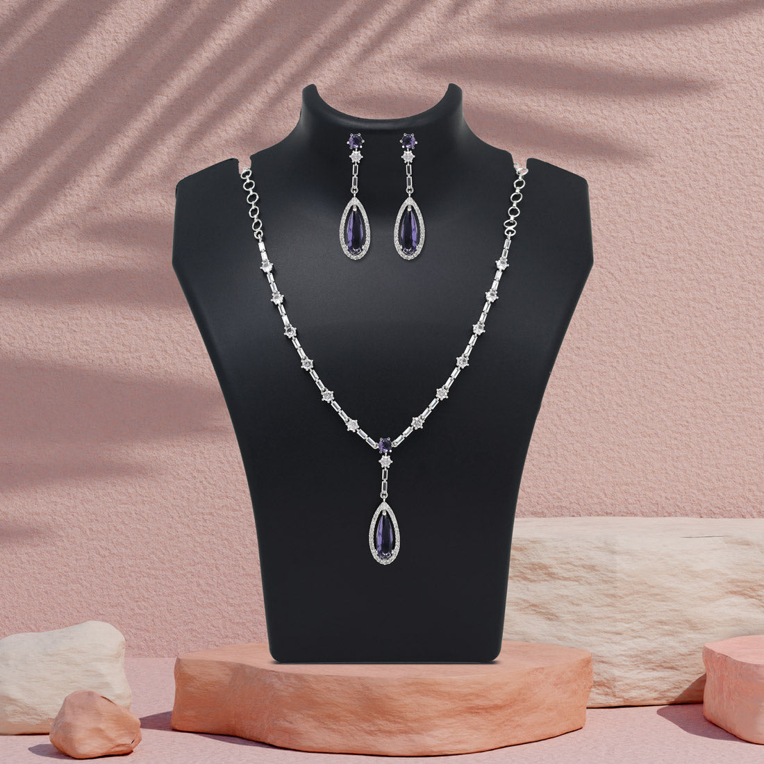 Purple Color American Diamond Necklace Set (CZN1020PRP) - Preyans.com