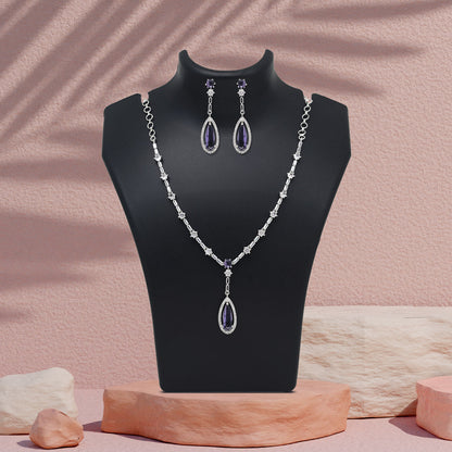 Purple Color American Diamond Necklace Set (CZN1020PRP) - Preyans.com