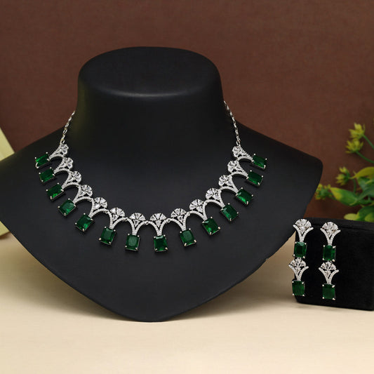 Green Color American Diamond Necklace Set (CZN1021GRN) - Preyans.com