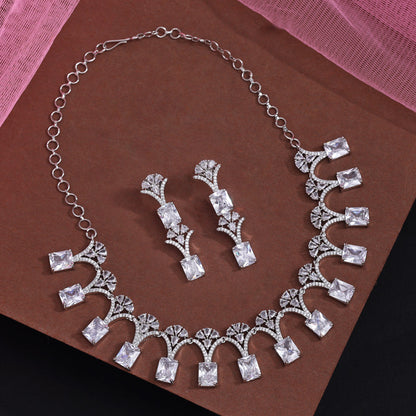 Silver Color American Diamond Necklace Set (CZN1021SLV) - Preyans.com