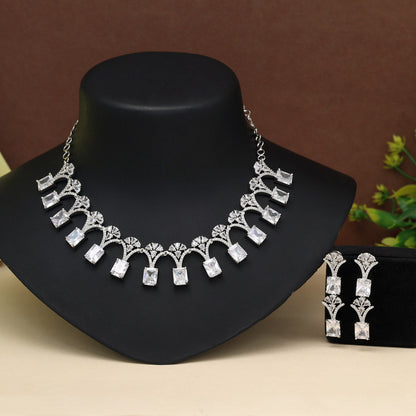 Silver Color American Diamond Necklace Set (CZN1021SLV) - Preyans.com