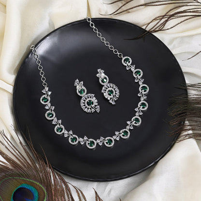 Green Color American Diamond Necklace Set (CZN1022GRN) - Preyans.com