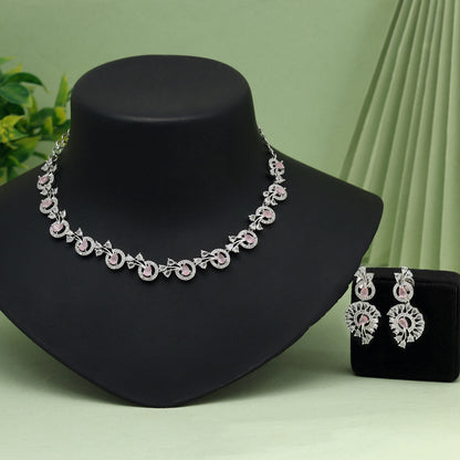 Pink Color American Diamond Necklace Set (CZN1022PNK) - Preyans.com