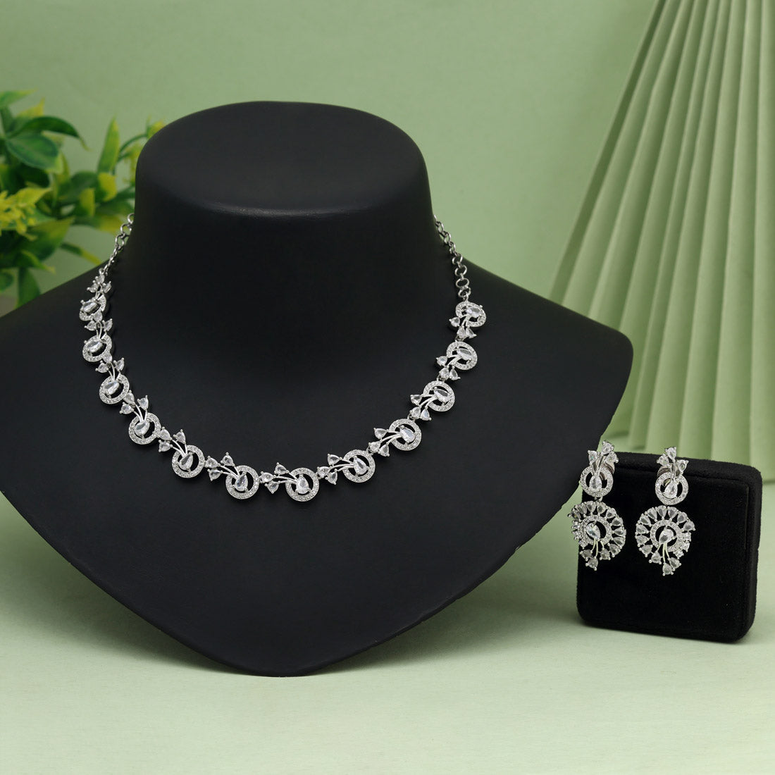 Silver Color American Diamond Necklace Set (CZN1022SLV) - Preyans.com