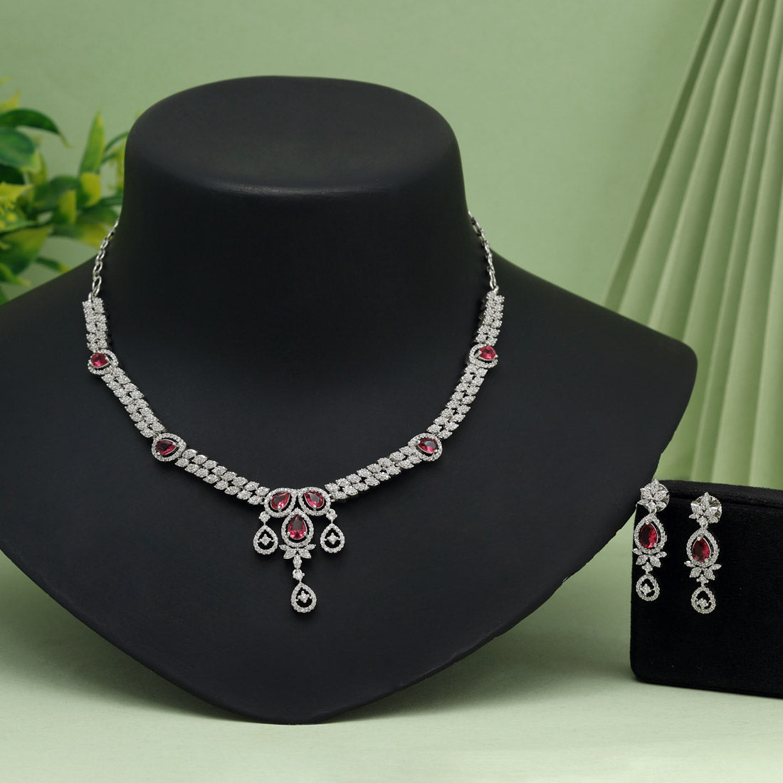 Rani Color American Diamond Necklace Set (CZN1023RNI) - Preyans.com