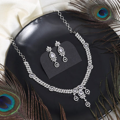 Silver Color American Diamond Necklace Set (CZN1023SLV) - Preyans.com