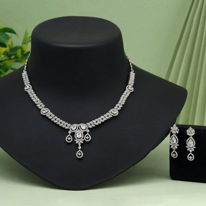 Silver Color American Diamond Necklace Set (CZN1023SLV) - Preyans.com