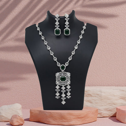 Green Color American Diamond Necklace Set (CZN1024GRN) - Preyans.com