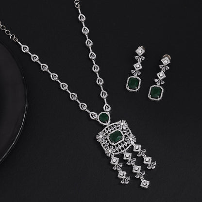 Green Color American Diamond Necklace Set (CZN1024GRN) - Preyans.com