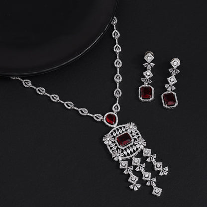 Red Color American Diamond Necklace Set (CZN1024RED) - Preyans.com