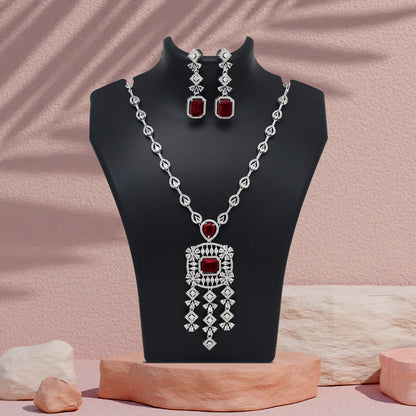 Red Color American Diamond Necklace Set (CZN1024RED) - Preyans.com